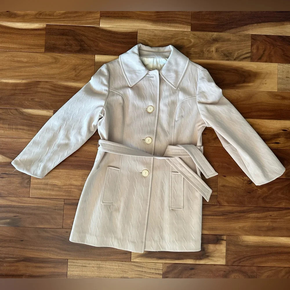 Vintage Cream Belted Peacoat size Medium